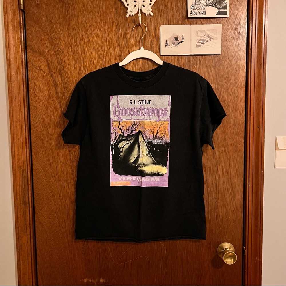 RL Stine’s Goosebumps t shirt welcome to camp nightmare.